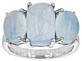 Blue Dreamy Aquamarine Rhodium Over Sterling Silver 3-Stone Ring
