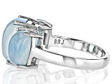 Blue Dreamy Aquamarine Rhodium Over Sterling Silver 3-Stone Ring