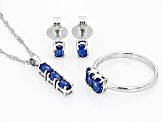 Blue Kyanite Rhodium Over Sterling Silver Ring, Earrings, Pendant With Chain Set 2.40ctw