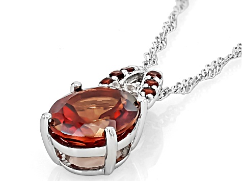 Red Labradorite Rhodium Over Silver Pendant With Chain 2.89ctw