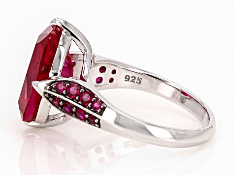 Red Lab Created Ruby Rhodium Over Sterling Silver Ring 6.74ctw