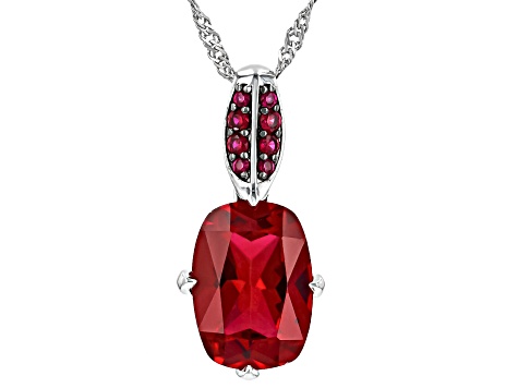 Red Lab Created Ruby Rhodium Over Sterling Silver Pendant With Chain 6.61ctw