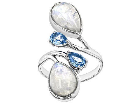 Rainbow Moonstone Rhodium Over Sterling Silver Ring 0.85ctw