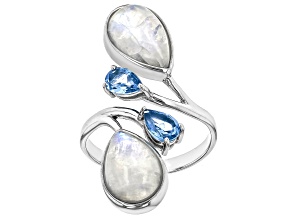 Rainbow Moonstone Rhodium Over Sterling Silver Ring 0.85ctw