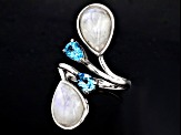 Rainbow Moonstone Rhodium Over Sterling Silver Ring 0.85ctw