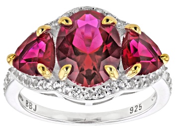 Picture of Red Lab Created Ruby Rhodium Over Sterling Silver Ring 4.39ctw