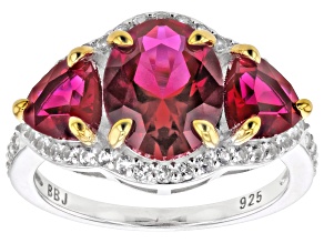 Red Lab Created Ruby Rhodium Over Sterling Silver Ring 4.39ctw