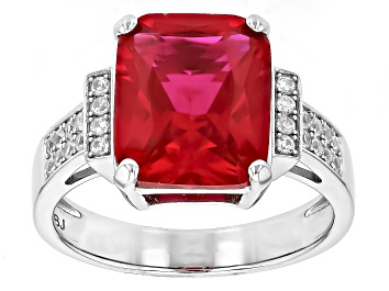 Picture of Red Lab Created Ruby Rhodium Over Sterling Silver Ring 6.09ctw