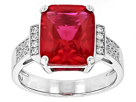 Red Lab Created Ruby Rhodium Over Sterling Silver Ring 6.09ctw ...