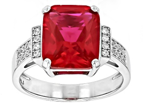 Red Lab Created Ruby Rhodium Over Sterling Silver Ring 6.09ctw
