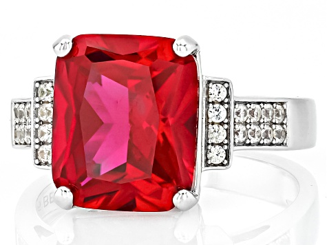 Red Lab Created Ruby Rhodium Over Sterling Silver Ring 6.09ctw