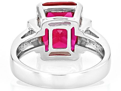 Red Lab Created Ruby Rhodium Over Sterling Silver Ring 6.09ctw