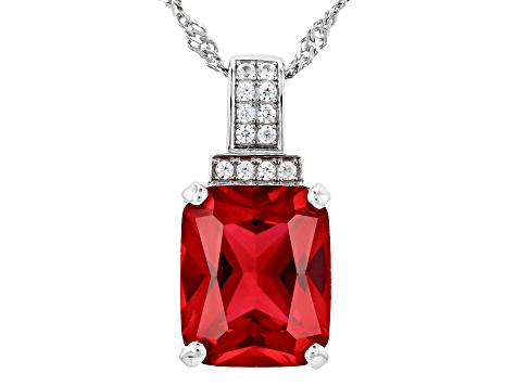 Red Lab Created Ruby Rhodium Over Sterling Silver Pendant With Chain 5.93ctw