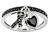 Black Spinel Rhodium Over Sterling Silver Charm Ring 0.61ctw