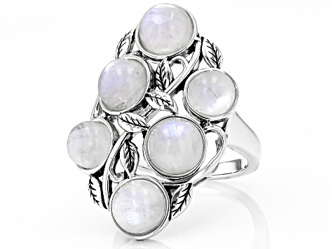 White Rainbow Moonstone Sterling Silver Ring