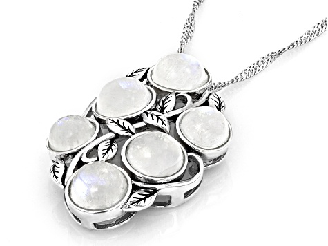 Rainbow Moonstone Sterling Silver Pendant With Chain