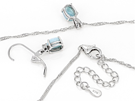 Blue Larimar Rhodium Over Sterling Silver Earrings And Pendant With ...