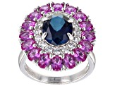 Blue Lab Created Sapphire Rhodium Over Sterling Silver Ring 5.54ctw