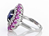 Blue Lab Created Sapphire Rhodium Over Sterling Silver Ring 5.54ctw