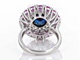 Blue Lab Created Sapphire Rhodium Over Sterling Silver Ring 5.54ctw