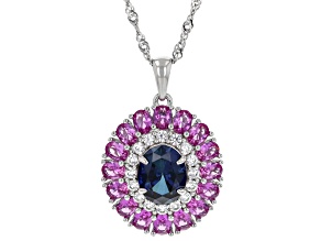 Blue Lab Created Sapphire Rhodium Over Sterling Silver Pendant With Chain 6.95ctw