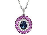 Blue Lab Created Sapphire Rhodium Over Sterling Silver Pendant With Chain 6.95ctw