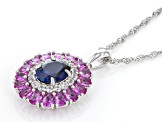 Blue Lab Created Sapphire Rhodium Over Sterling Silver Pendant With Chain 6.95ctw