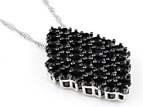 Black Spinel Rhodium Over Sterling Silver Pendant With Chain 4.59ctw