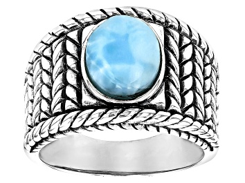 Picture of Blue Larimar Rhodium Over Sterling Silver Ring