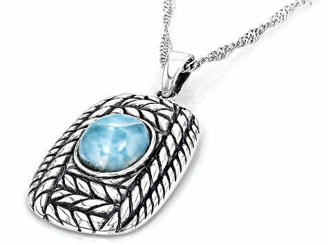 Blue Larimar Rhodium Over Sterling Silver Pendant With Chain