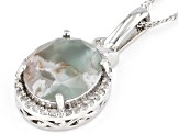 Aquaprase® & Diamond Accent Rhodium Over Silver Pendant With Chain 0.13ctw