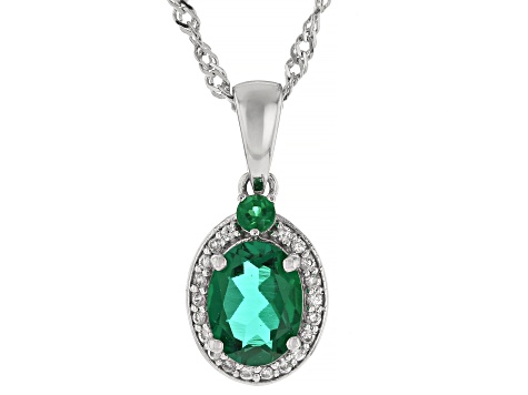 Green Lab Created Emerald Rhodium Over Sterling Silver Pendant With ...
