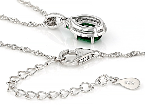 Green Lab Created Emerald Rhodium Over Sterling Silver Pendant With Chain 1.12ctw