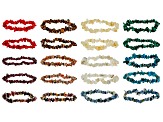 Multi-Color Assorted Gemstone Set of 20 Chips Stretch Bracelets