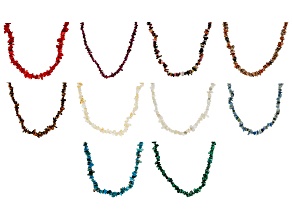 Multi-Color Assorted Gemstone Set of 10 Endless Strand Chips Necklaces