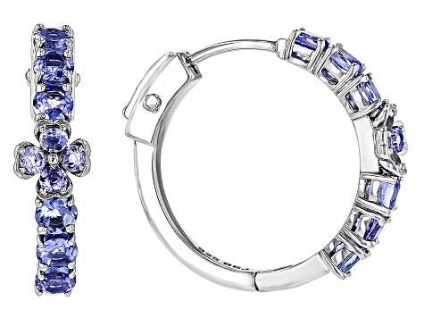 Blue Tanzanite Rhodium Over Sterling Silver Hoop Earrings 1.32ctw