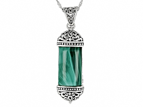 Green Malachite Sterling Silver Enhancer with Chain