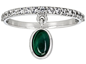 Picture of Green Malachite With White Zircon Sterling Silver Ring 0.40ctw