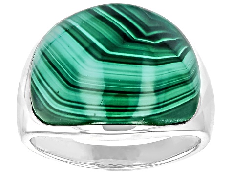 Green Malachite Rhodium Over Sterling Silver Ring