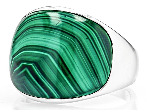 Green Malachite Rhodium Over Sterling Silver Ring