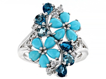 Picture of Blue Sleeping Beauty Turquoise Rhodium Over Sterling Silver Ring 1.26ctw