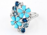 Blue Sleeping Beauty Turquoise Rhodium Over Sterling Silver Ring 1.26ctw