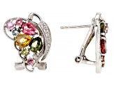 Multicolor Multi-Tourmaline Rhodium Over Sterling Silver Butterfly Earrings 2.08ctw