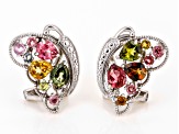 Multicolor Multi-Tourmaline Rhodium Over Sterling Silver Butterfly Earrings 2.08ctw