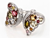 Multicolor Multi-Tourmaline Rhodium Over Sterling Silver Butterfly Ring 2.08ctw