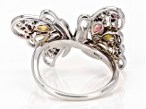 Multicolor Multi-Tourmaline Rhodium Over Sterling Silver Butterfly Ring 2.08ctw