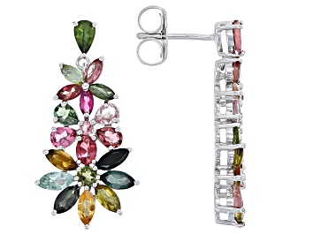 Picture of Multicolor Multi-Tourmaline Rhodium Over Sterling Silver Dangle Earrings 4.11ctw