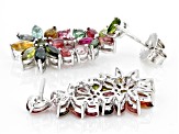 Multicolor Multi-Tourmaline Rhodium Over Sterling Silver Dangle Earrings 4.11ctw