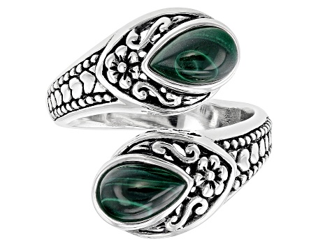 Green Malachite Sterling Silver Bypass Ring