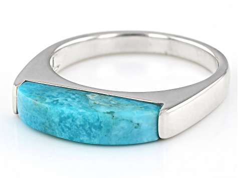 Blue Composite Turquoise Rhodium Over Sterling Silver Band Ring